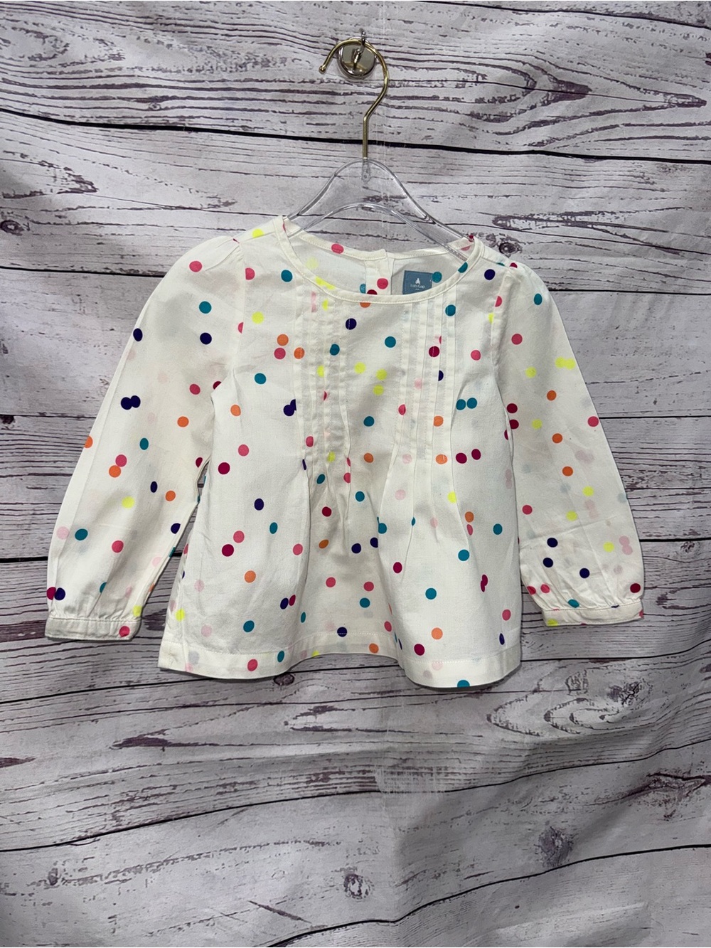 GAP White Long-Sleeve Top with Multicolor Polka Dots